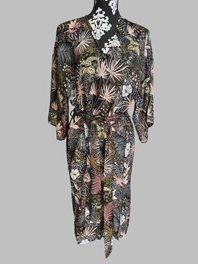 Sonoma Womens Kimono Robe OS Pink Green Floral Print Boho